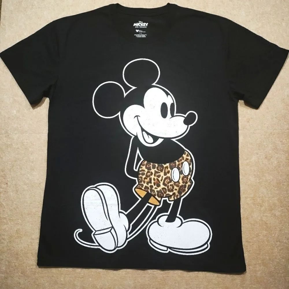 Disney Mickey Mouse Short Sleeve Black Leopard Print T-Shirt #6